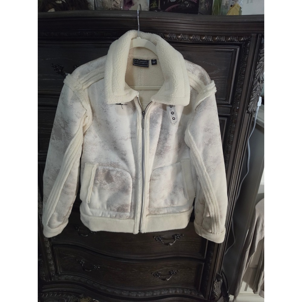 G by Giuliana Black Label Faux Shearling Aviator Jacket Cream XS